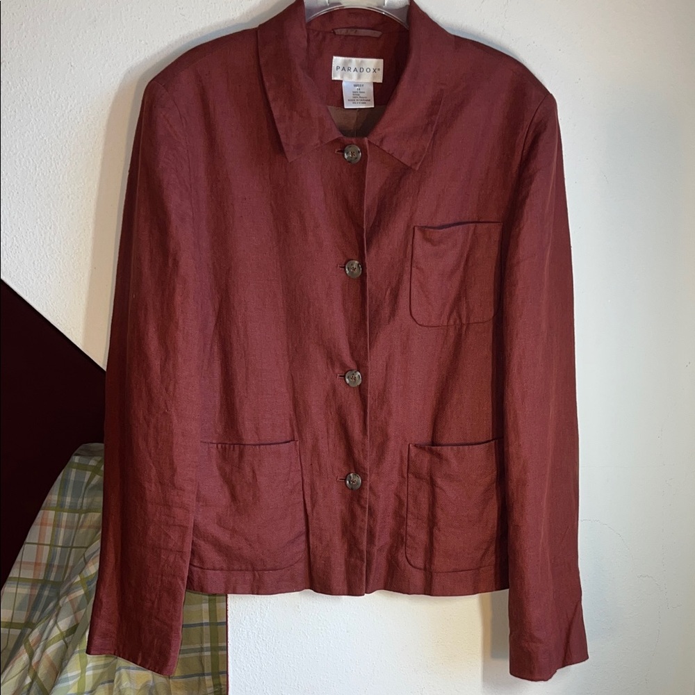 Paradox Women's Deep Rust Red‎ Linen Blazer Missy 14 EUC